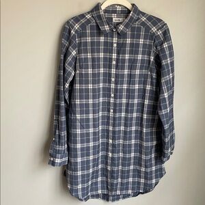 Wool& Wooland Women’s Blue Plaid Button Up Tunic Shirt Size Medium